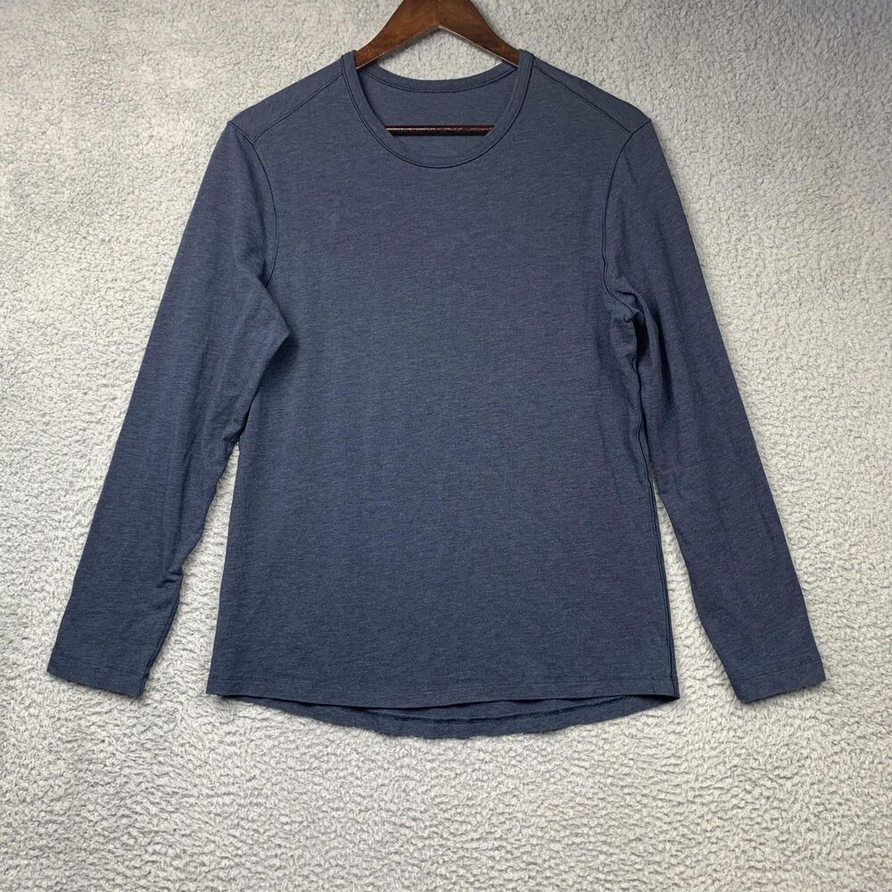 Lululemon Shirt Mens Large Blue Long Sleeve Crew Neck Soft Stretch Athletic Logo
